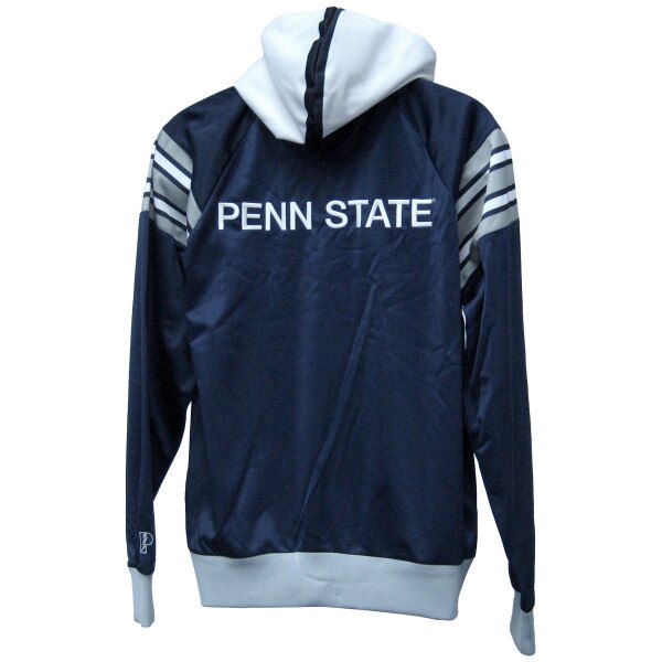 navy full zip hooded helmet sweatshirt with Penn State on back